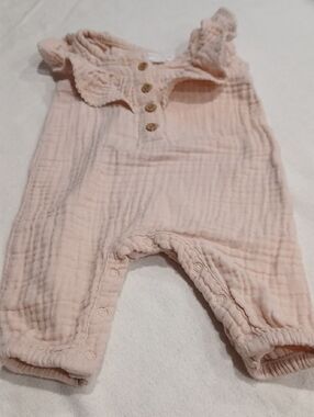 Grayson Mini Soft Pink Cotton Muslin Baby One-Piece Romper